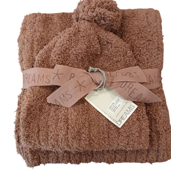 Barefoot Dreams Cozy chic Pom-Pom Beanie & Scarf Set Chestnut Brown NWT One Size - Picture 1 of 5